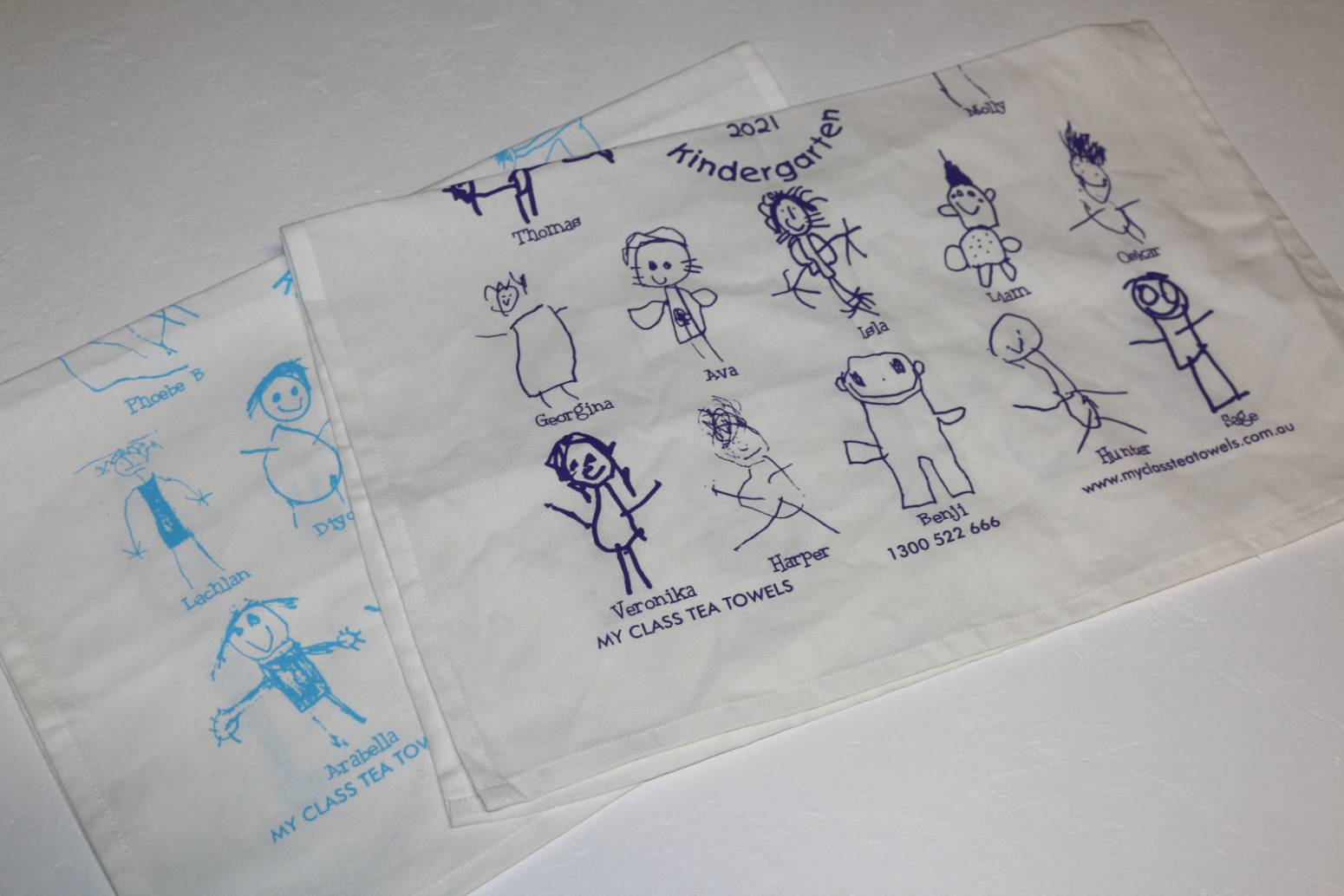 personalised tea towels blue and purple